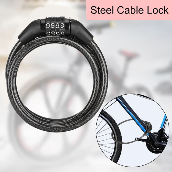 Bike Bicycle Steel Cable Lock Anti Thief Security 4 Digit Outdoor Cycling Protect