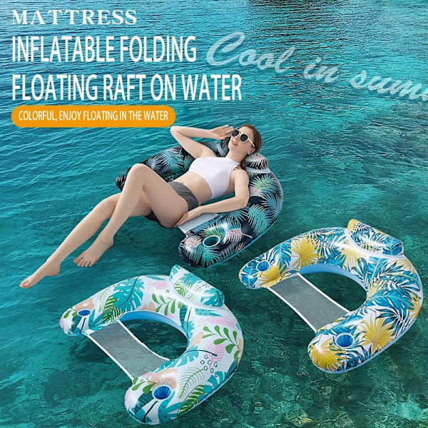 Premium Pool Lounge Flyder til Voksne - Komfortabel Oppustelig Stol med Kopholdere & Nakkestøtte, Sommer Pool Party Essential, Blå blue