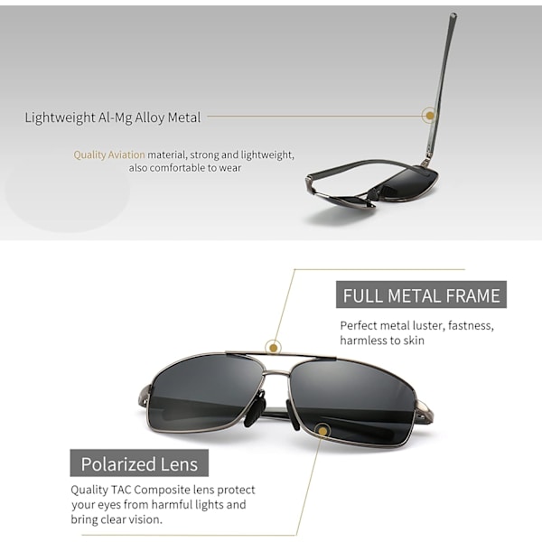 Ultra lette rektangulære polariserte solbriller UV400 beskyttelse Gray Lens