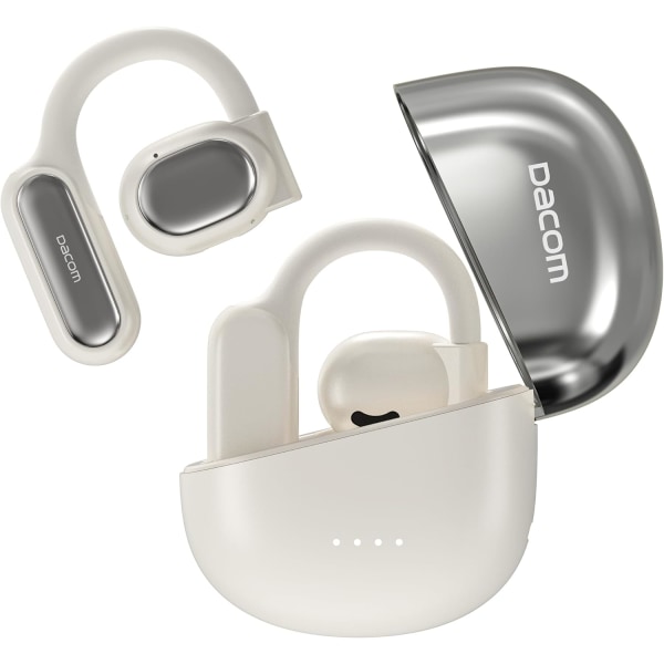 Åpne øre-hodetelefoner Bluetooth 5.3, True Wireless Open Ear Earbuds ENC Clear Talk med 16,2 mm dynamiske drivere 45 timer spilletid Trådløse ørepropper Langvarig White