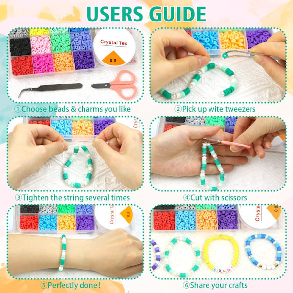 6000 stk. lerperler armbåndssæt, venskab armbånd til piger, polymer heishi perler med smykke charms håndværk gaver til teenagere