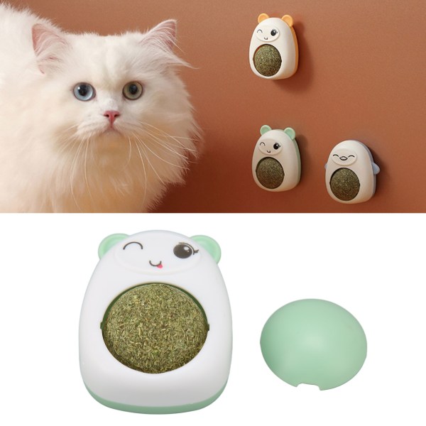 Kissanminttu seinäpallot söpöt sarjakuvat, turvalliset terveet hampaiden puhdistus 360° kääntyvät monitoimiset syötävät kissanlelut sisäkäyttöön Green
