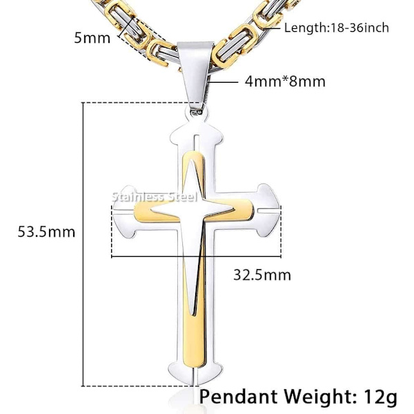 Korshänge Halsband Herr Pojkar Rostfritt Stål Guld Silver Byzantinsk Kedja 22 24 26 28 30 tum 26inch Gold Silver Tone