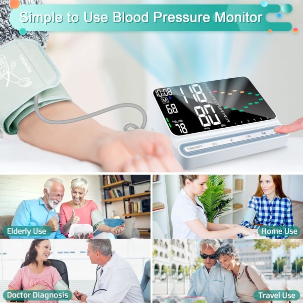 Præcise blodtryksmålere 2023, Smart Track AVG BP-kurve og største widescreen LED-skærm, Justerbar blodtryksmanchet, Smart Blood Pressure M