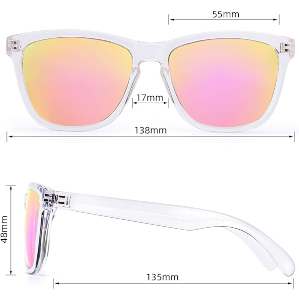 Womens Solglasögon UV400 Spegelglas, Passar för Utomhus, Semester, Körning Pink