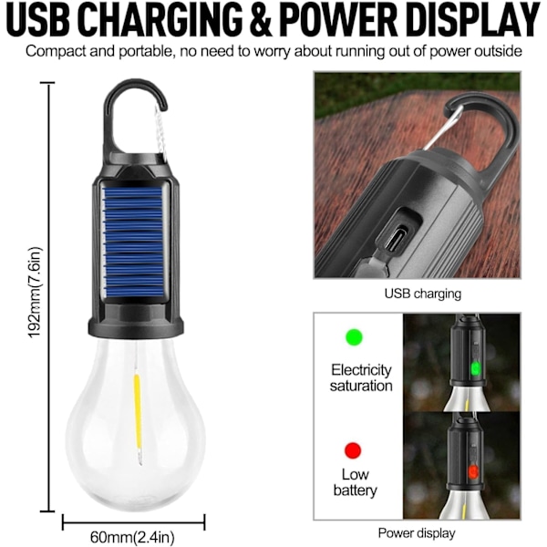 3-pack solcellsladdningsbara campinglampor - LED gult ljus för utomhusbruk