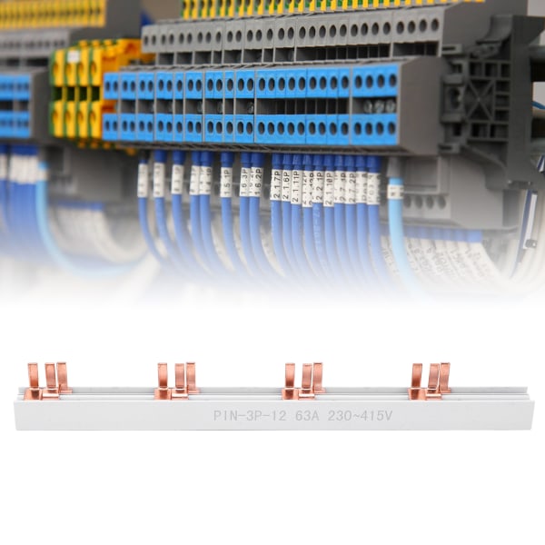 PIN-TYPE Kobberskinne 3P 12-vejs 63A PVC God ledningsevne til strømafbryder distributionsboks 230‑415V