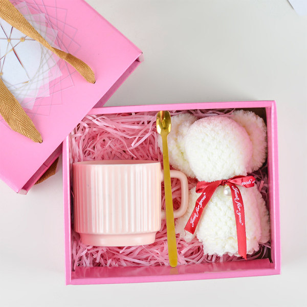 300 ml keramikkopp med handpresent, presentkopp för bröllopsgodis, presentförpackning för parmugg, set för företag ，rosa（1）