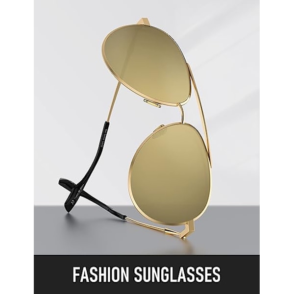 Solglasögon för Män Kvinnor Polariserade Glas Körglasögon - UV 400 Skydd Mode Pilotstil 60MM gold