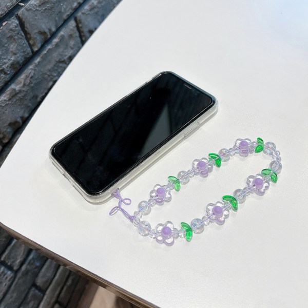 2 stk. Blomster Telefon Charm Søde Telefon Charms Rem Båndperler Telefon Nøglering Perle Telefon Lanyard Purple&Green