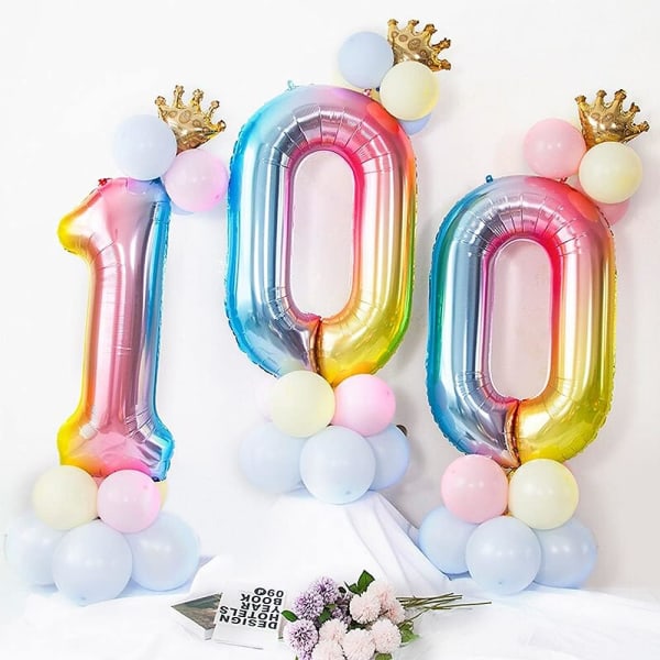 40 tum stora regnbåge nummer 8 folie Mylar helium ballonger för födelsedagsfest firande dekoration