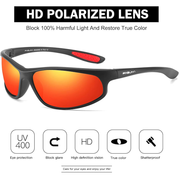 Polarisoidut urheiluaurinkolasit miehille pyöräilyyn, ajoon ja kalastukseen, 100 % UV-suoja Black Frame Red