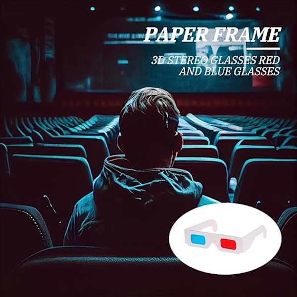 3D-briller av papir for filmer, film-briller, 3D-briller med rødt og cyan-objektiv, hvite ramme-anaglyfbriller av papp for filmer, brettet i beskyttende hylse 12 pcs