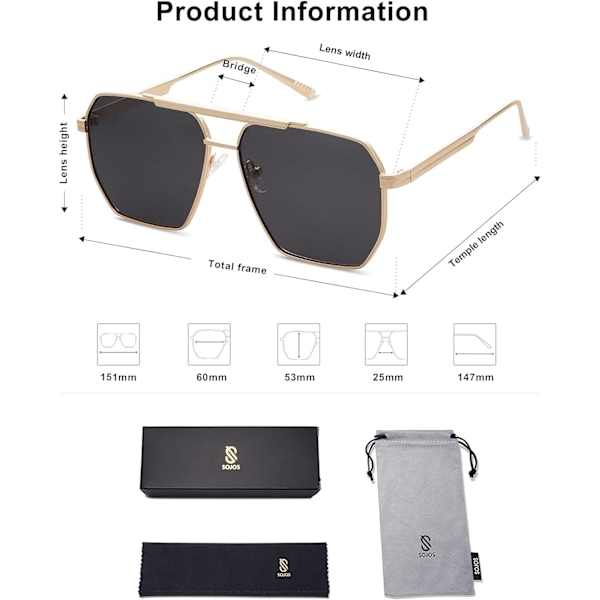 Retro Ylisuuret Neliömäiset Polarisoivat Aurinkolasit Naisille Ja Miehille Vintage Sävyt UV400 Klassiset Suuret Metalliset Aurinkolasit Gold black