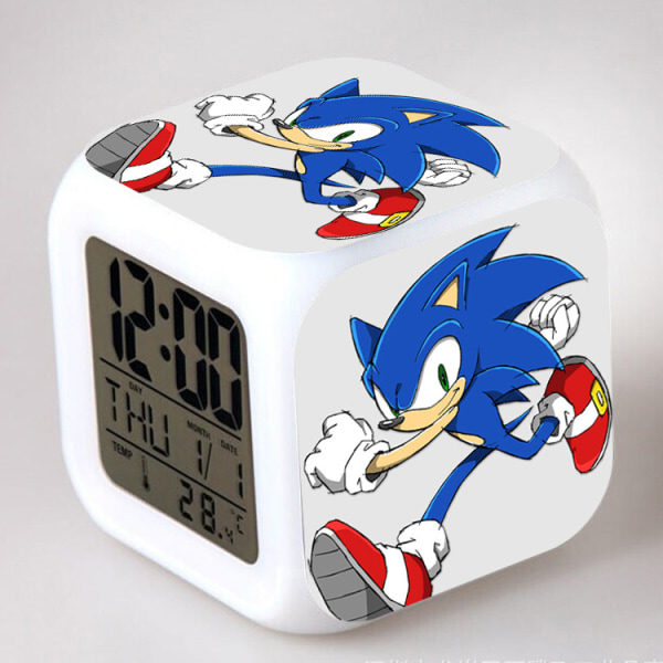 Sonic the Hedgehog Silent Luminous Elektronisk fyrkantig färgrik väckarklocka för barn och studenter (14)