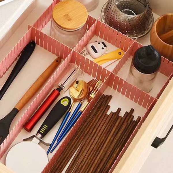 4 kpl muoviruudukko laatikon jakajaa DIY leikkaus säädettävä laatikon järjestäjä sukkia alusvaatteita varten Pink