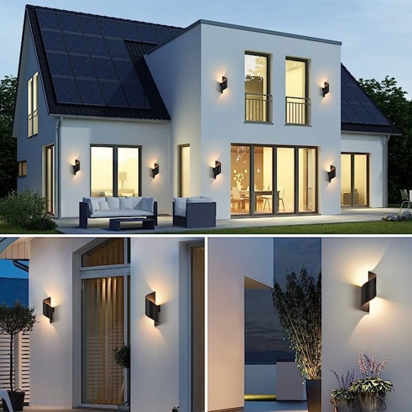 LED indendørs/udendørs væglampe, 10W 3000K varm hvid lampe, moderne op-ned-lys, IP65 vandtæt belysning, metalspiral til bar, soveværelse, sort