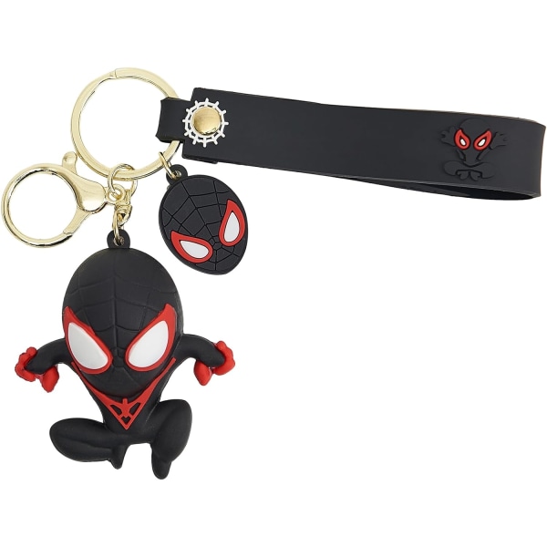 Søt nøkkelring for gutter og jenter, tegneserie nøkkelringer tilbehør nøkkelring nøkkelhåndledd ryggsekk nøkkelkjede bil charms 1-（black）