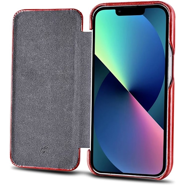 Läderfodral Kompatibelt med iPhone 13 mini - Vintage Stil Äkta Läder Flip Fodral Design - Inbyggd Magnetisk Stängning