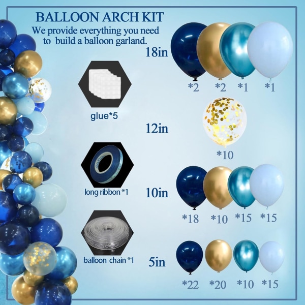 Syntymäpäiväjuhlat Siniset Ilmapallokaari Pakkaus Laivastonsininen Metalli Siniset Pastelli Siniset Ja Kultaiset Ilmapallo Garland Pakkaus 2024 Valmistujaisille Morsiussuihkulle Vauvasuihkulle F Blue