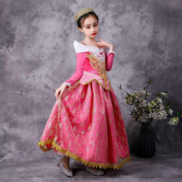 Rosa prinsessadräkt för flickor Halloween Carnival Cosplay Party Dress Up (140 cm)