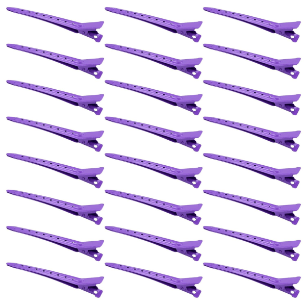 24 pakker Duck Bill Clips, 3,35 tommer rustfri metal alligator curl Clips med huller til hårstyling, hårfarvning Purple