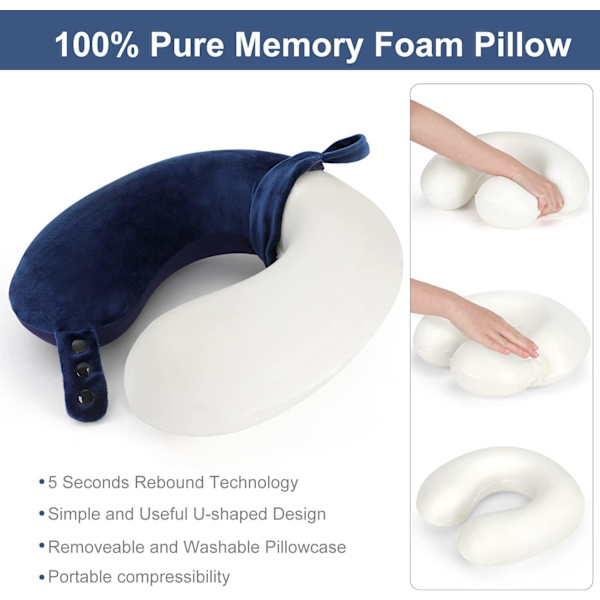 Rejse nakkepude, bedste memory foam flypude til hovedstøtte blød justerbar pude til fly, bil og hjemmets lænestol (mørkeblå) Dark Blue