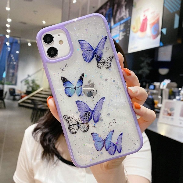 iPhone 11 Fjäril Skal, Shinymore Sött Vackert Fjärilsglitter Stötsäkert Mjukt Silikon Genomskinligt Skal Fodral för Flickor Kvinnor till iPhone 11