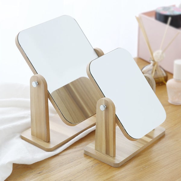 Sminkbordsspegel i trä, 360° vridbar skrivbordsspegel, fyrkantig spegel för sminkbord, skrivbord, badrum, sovrum (1), 22 x 17 cm