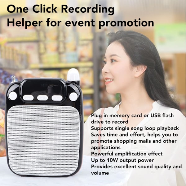 Röstförstärkare Bärbar Uppladdningsbar Bluetooth Röstförstärkare med Trådlös Mikrofon Headset för Lärare Guide Black