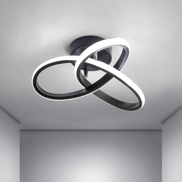 LED-taklampa, modern LED-taklampa, svart taklampa för sovrum, vardagsrum hall, diameter 25,5 cm, vitt ljus