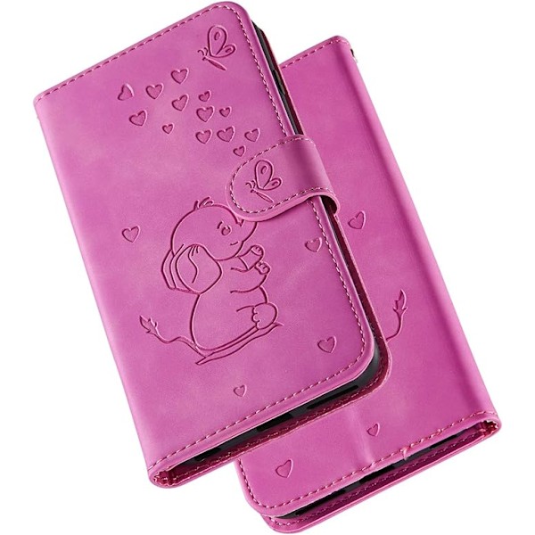iPhone 11 Deksel, Nydelig Elefant Kjærlighetshjerte Tegneserie Mønster med Kortspor, Sammenleggbart Stativ, Magnetisk Flip-deksel, Kompatibel for i
