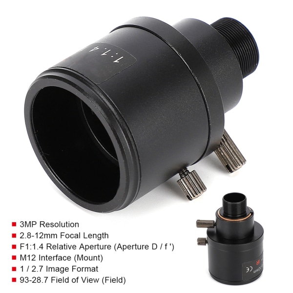 2.8-12mm 3MP HD Manuel Zoom 1 / 2.7 M12 Montering CCTV Board Linse