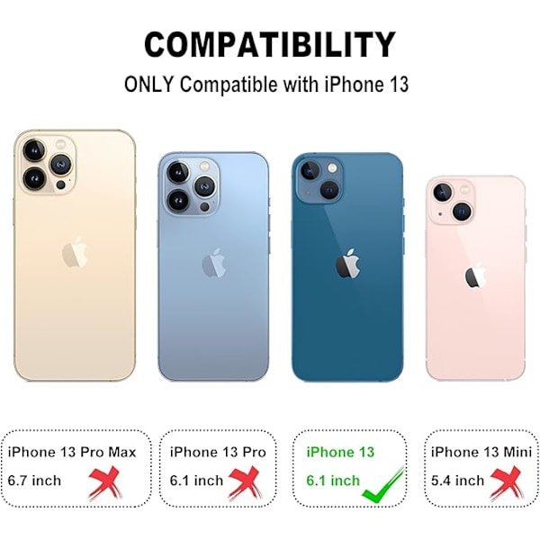 Designat för iPhone 13 Plånboksfodral, Mjukt PU Läder Kortfodral med Ställ Slim Flip Fodral för iPhone 13 6.1 Tum (Svart)