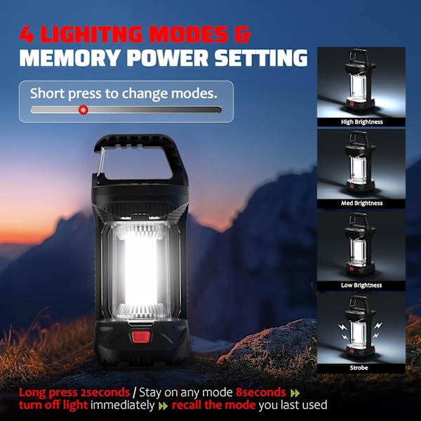 2000LM Ladattavat LED-retkeilylyhdyt - 3 tilaa, vedenpitävät ja kannettavat hätätilanteisiin Midnight Black