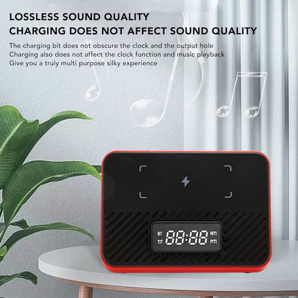Langaton latausasema 15W 3 in 1 Langaton puhelimen laturi Bluetooth-kaiuttimella Digitaalinen herätyskello Red