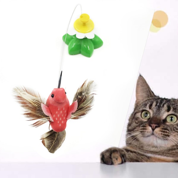 Elektrisk kattretande pinne rolig interaktiv fågel blomma design elektrisk katt leksak för inomhus utomhus