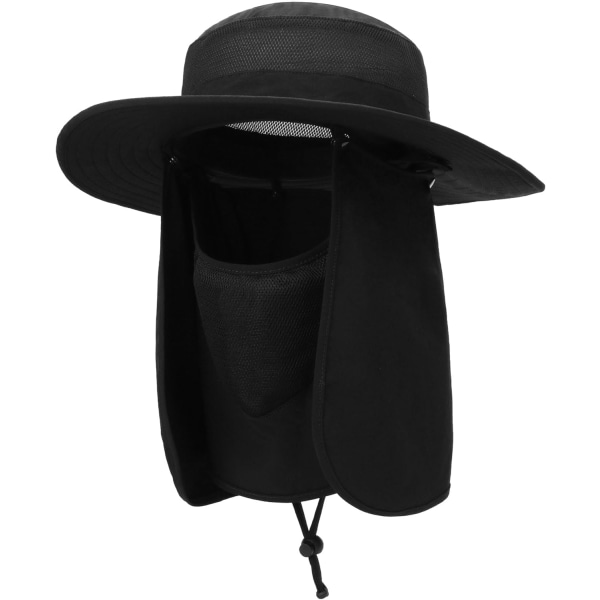 Utomhus solhatt UPF 50 skydd Vattentät fiskehatt Ansiktsöverdrag Sommar nackskydd hatt Black