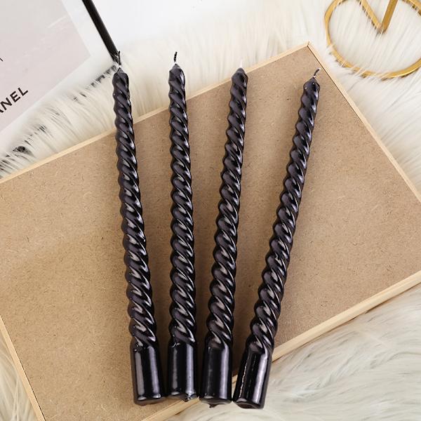 Svarta spiralformade avsmalnande ljus, doftljus för middagar, hushåll, semester, födelsedagsfest, bröllop, 4-pack