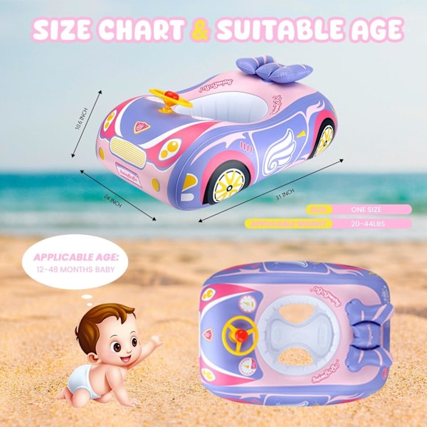 3D Bil Baby Pool Float - Kraftig Babybadring för 12-48 Månader Småbarn, Säker Poolleksak för Pojkar & Flickor Purple Steering wheel 25*6*28cm