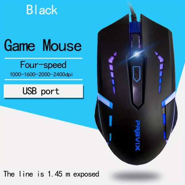 Kabelansluten spelmus för dator bärbar dator USB -gränssnitt ljusemitterande mus Fyrhastighetskontroll och viktdesign
