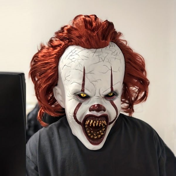 1 st Skräckskräck Clown Mask för män, Latex Cosplay Skräck Redhead Clown Killer Huvudbonader, Halloween Carnival kostym rekvisita