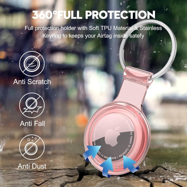 Airtag-holder, der er kompatibel med Apple AirTags, vandtæt, støvtæt og kollisionssikker Airtag-cover med flerfarvet, transparent, blødt TPU-materiale til 2 Black/Pink