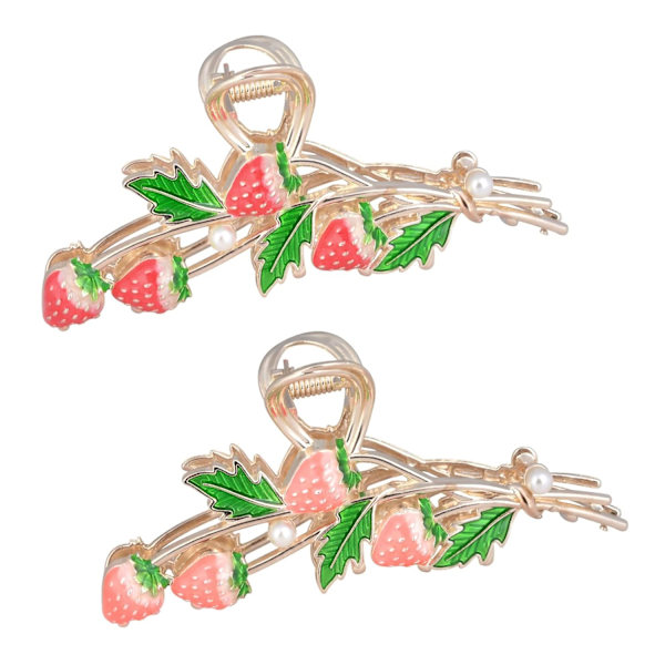 Hårklemmer for kvinner 2 stk søte jordbær metall hårklo sterk sklisikker hold hårkjeve rosa acetat hårklemmer klips tilbehør C-Strawberry