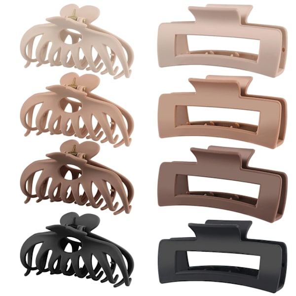 Hårklemmer for kvinner 4,3 tommer store hårklemmer for kvinner tynt tykt krøllete hår, store matte bananklemmer, sterke hold kjeveklemmer Neutrals