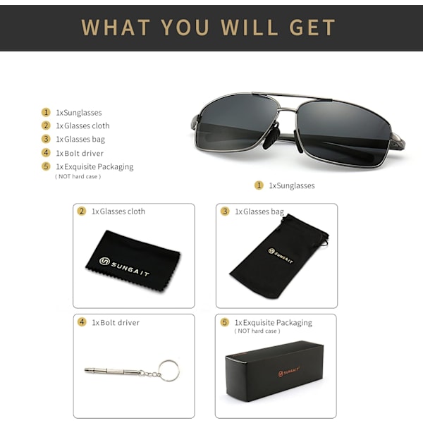 Ultra lette rektangulære polariserte solbriller UV400 beskyttelse Gray Lens