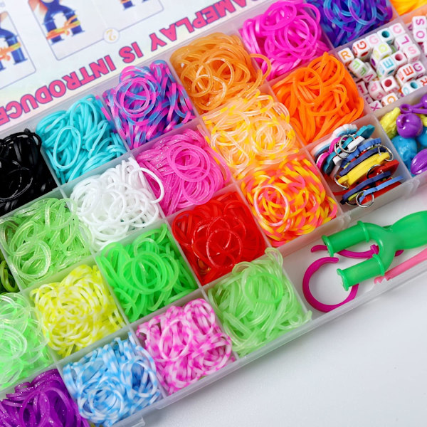 3600+ Gummiband Armband Kit, Loom Gummiband Påfyllningsset, Loom Armband Kit DIY Tillverkningsset för Barn födelsedagspresenter