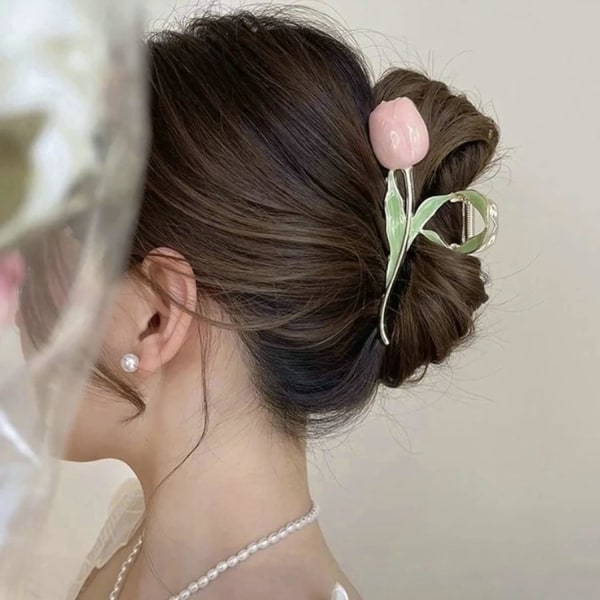 Blomsterhårklemme for kvinner, 2 stk store tulipaner sklisikre sterke metallhårklemmer flerfarget hold hårklemme Tulip