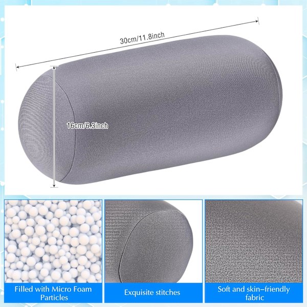 2 st mikro pärla rulle kudde 11,8 x 6,3 tum mjuk kudde bolster cylindrisk kudde mikro pärla kuddar för sova hem resor nacke huvud rygg stöd Grey