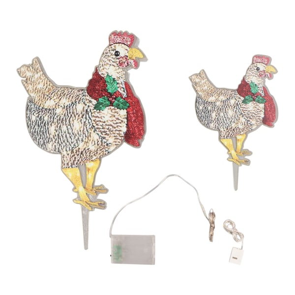 2 stk lys kylling med skjerf RGB akryl lysende kylling opplyst kylling julepynt for bakken plen dekorasjon
